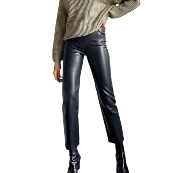 Aritzia Wilfred The Melina High Waisted Vegan Leather Pant Black Size 10 - Picture 1 of 13